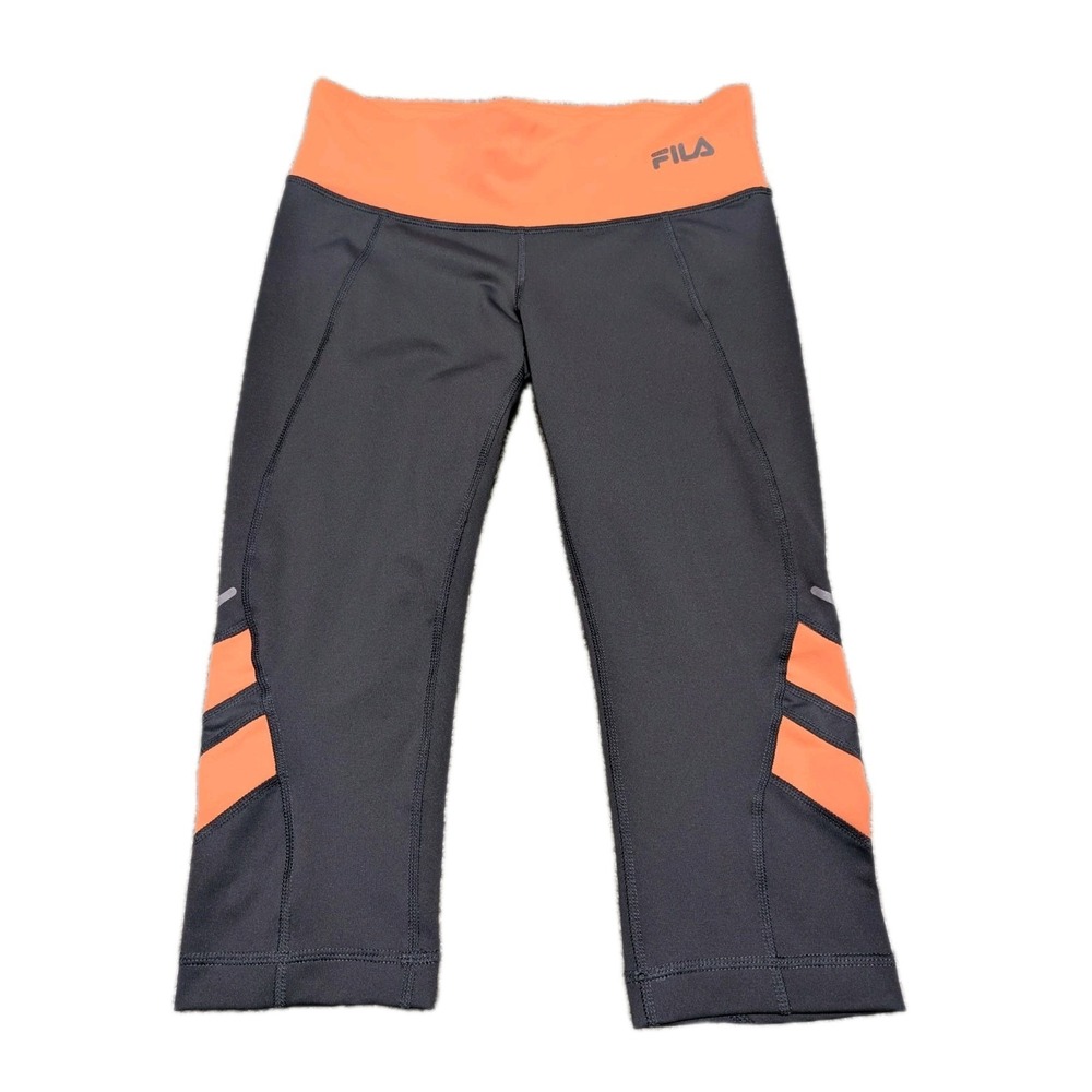 FILA Athletic Capri Run YOGA PANTS Grey Orange Women's XS Stretch